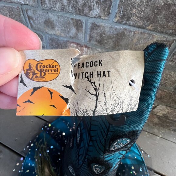 Cracker Barrel teal and black peacock feather witch hat NWT - Picture 8 of 10